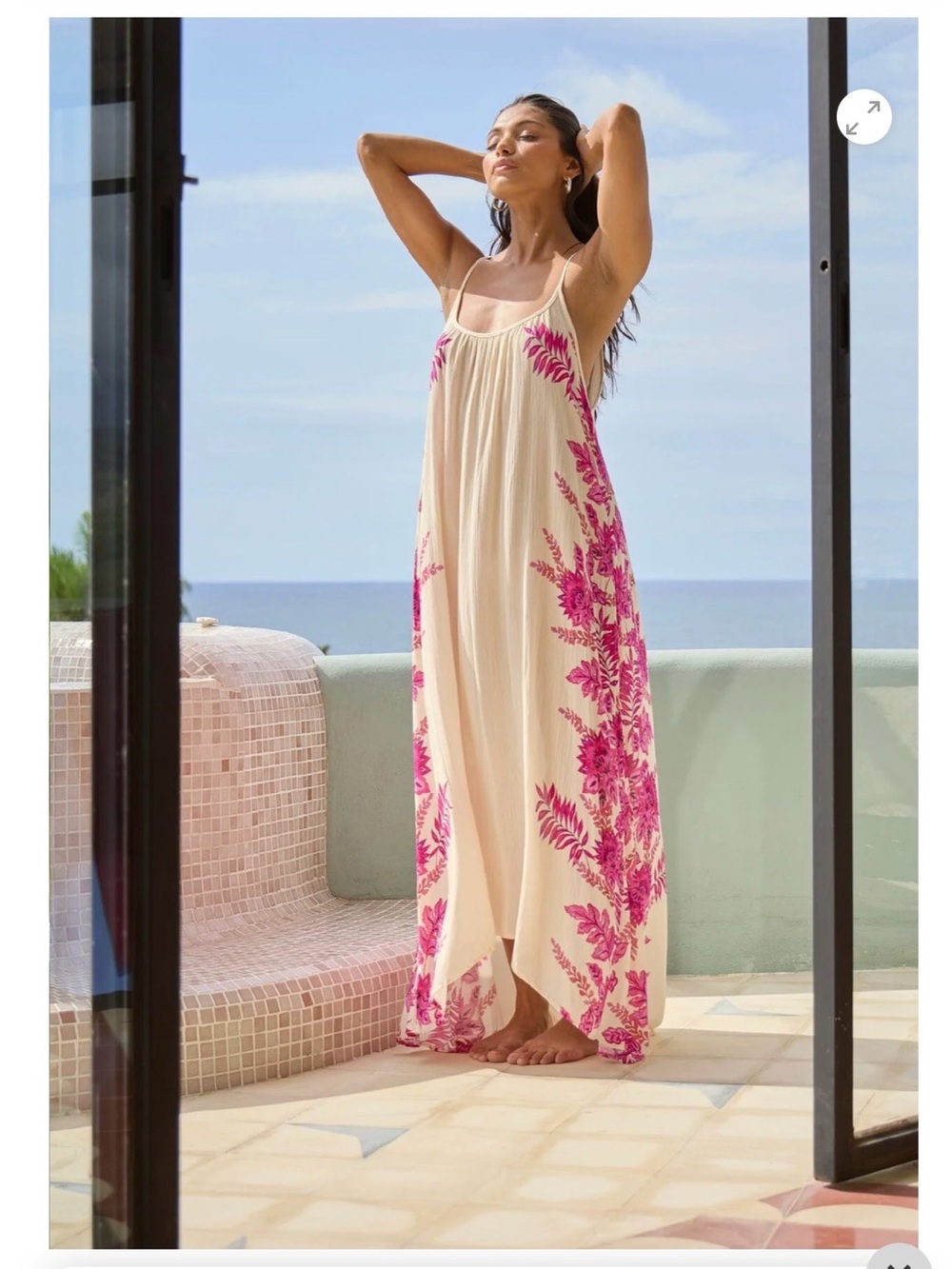 lovestitch Ivory Slip Dress with Fuchsia Floral Panels